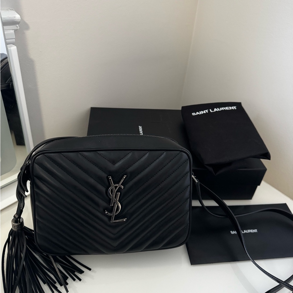 Saint Laurent Black Chevron Crossbody Bag